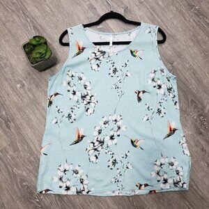 Blue Sky Sleeveless Hummingbird Floral Tank Top - Light Blue
